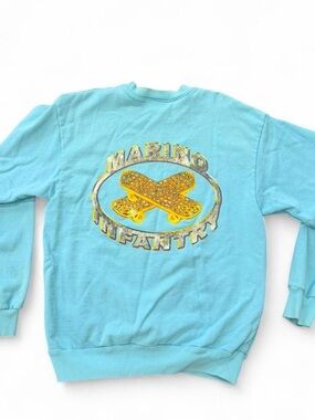 Aqua Blue 'Marino Infantry' Glitter Skateboard Bling Crewneck Sweatshirt